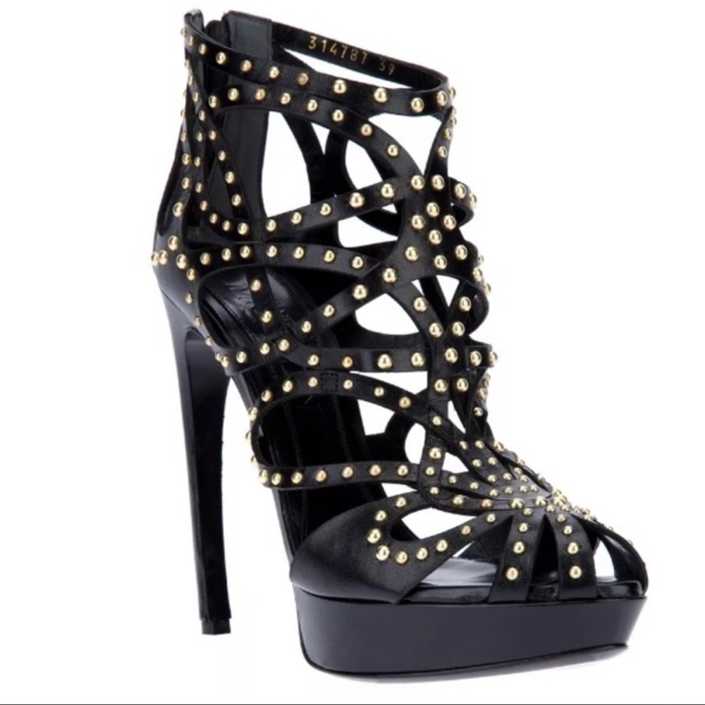Alexander McQueen women’s studded black leather cage booties size IT 38 US 8